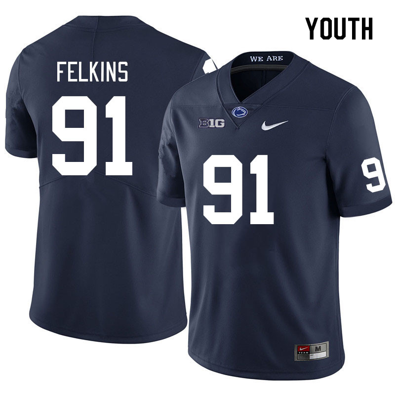 Youth #91 Alex Felkins Penn State Nittany Lions College Football Jerseys Stitched Sale-Navy